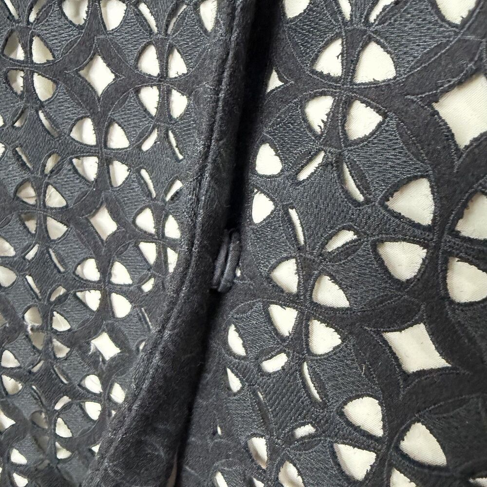Elie Tahari Laser Cut Wool Coat Black Ivory Women’s S Long Length Retail $698 - Picture 5 of 16